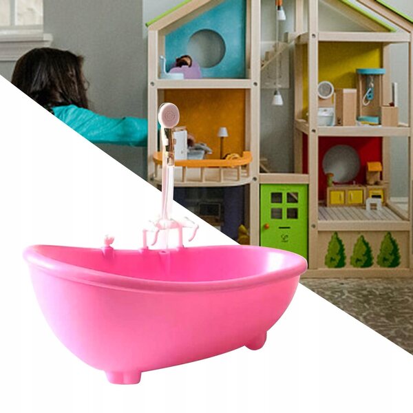 1/6 Puppenhaus-Miniaturbadewanne aus rosa Holz für 12-Zoll-Puppen