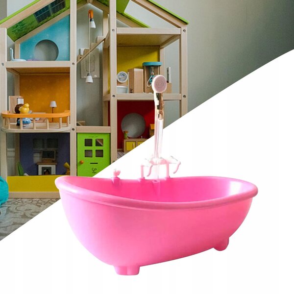 1/6 Puppenhaus-Miniaturbadewanne aus rosa Holz für 12-Zoll-Puppen