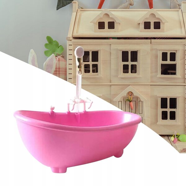 1/6 Puppenhaus-Miniaturbadewanne aus rosa Holz für 12-Zoll-Puppen