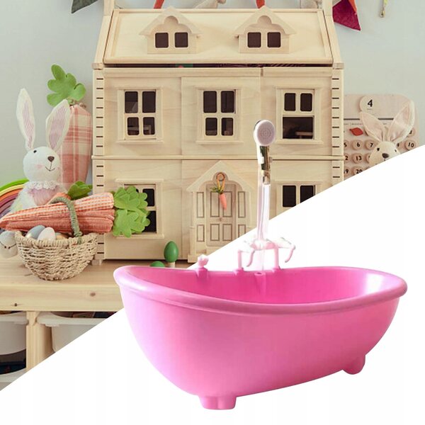 1/6 Puppenhaus-Miniaturbadewanne aus rosa Holz für 12-Zoll-Puppen