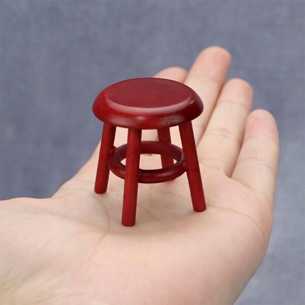 1:12 Mini-Hocker aus Birkenholz für Puppenhaus, realistisches Accessoire