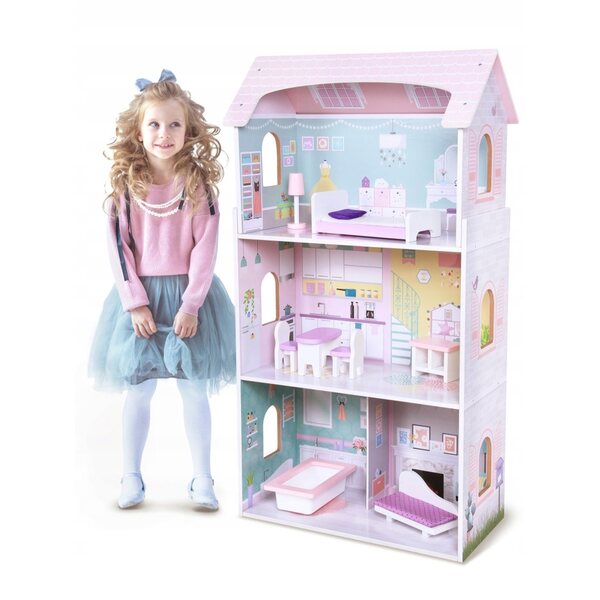 Doppio dollhouse in legno con mobili - Grande residenza a 3 piani per bambini