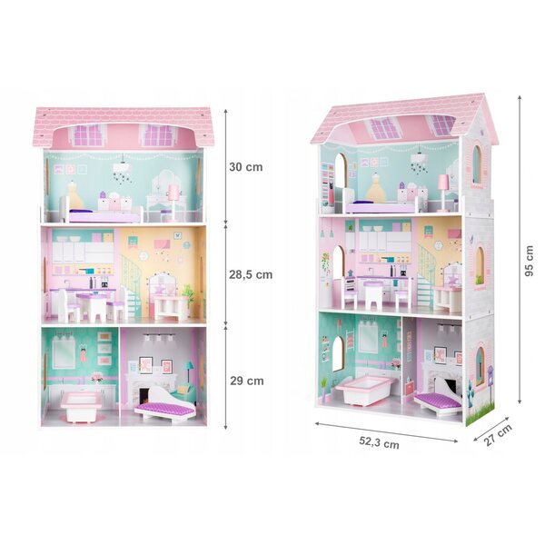 Doppio dollhouse in legno con mobili - Grande residenza a 3 piani per bambini
