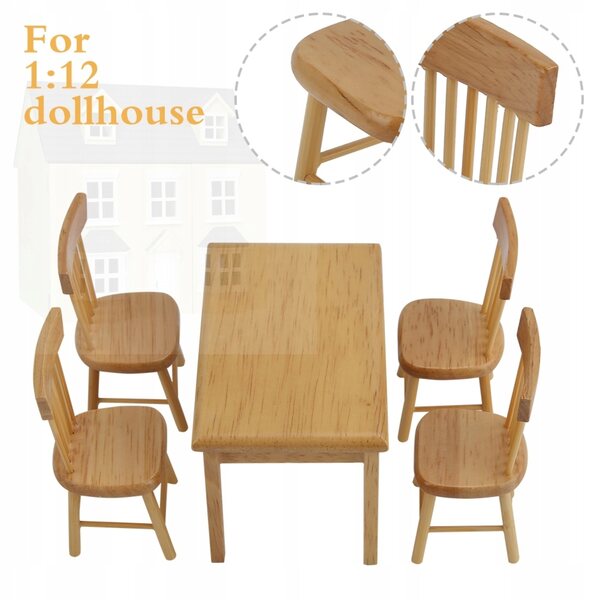 1:12 Puppenhaus Miniatur-Esstisch und Stuhl-Set aus Holz