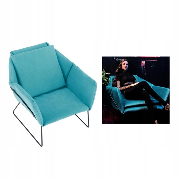Miniatuur bank en fauteuil 1/6 voor modern poppenhuis in fluwelen stof