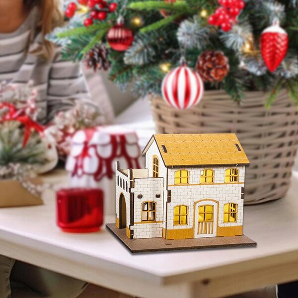 Miniatura Casetta Natalizia in Legno con Luci 9.8x7.5x9.3 cm Decorazione Festiva