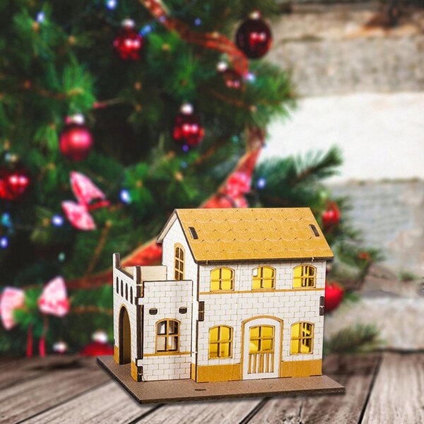 Miniatura Casetta Natalizia in Legno con Luci 9.8x7.5x9.3 cm Decorazione Festiva