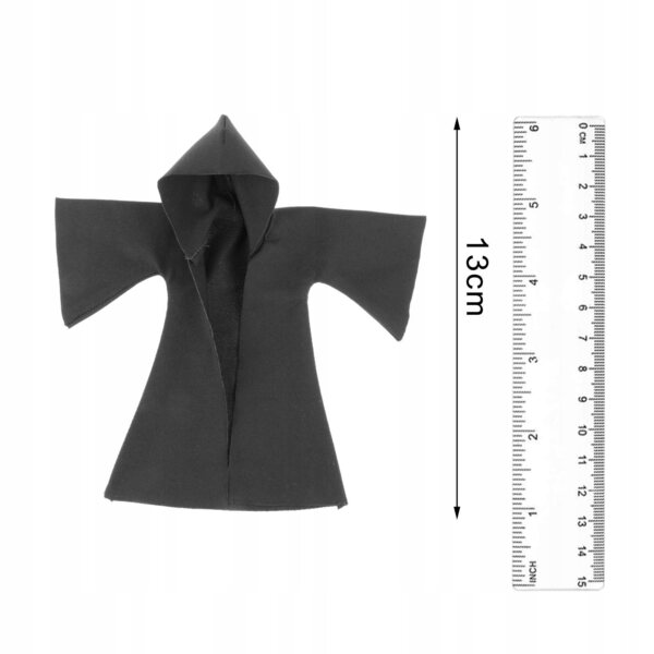 Peleryna nera in tessuto per figurine 1:12 lunga con cappuccio e stile medievale