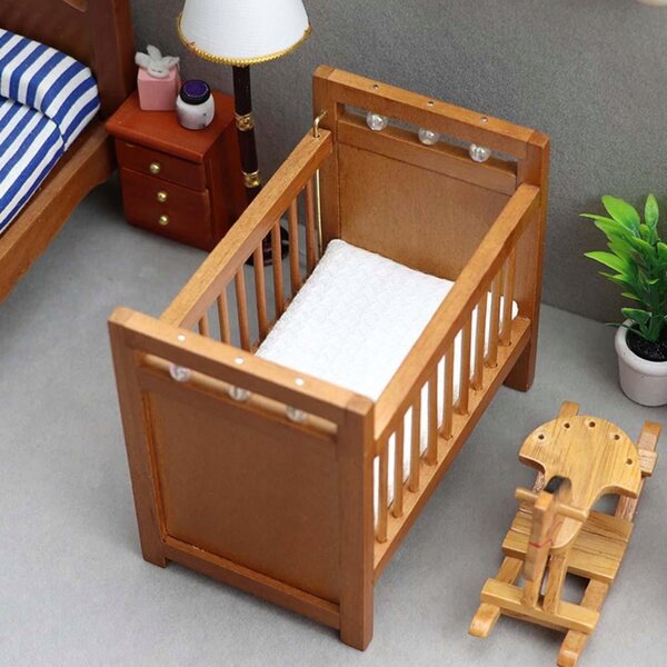 1/12 Miniaturbett für Puppenhaus mit weißer Holzmatratze
