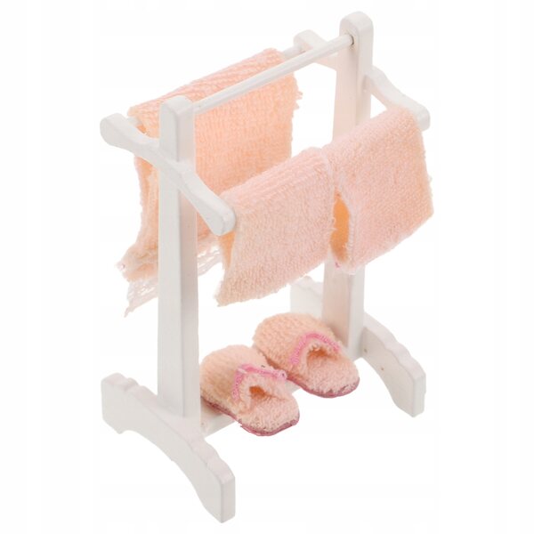 Miniatuur wit handdoekdroogrek voor poppenhuis, realistisch en decoratief