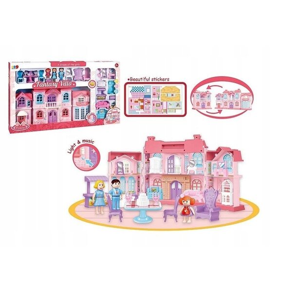 Casa delle bambole con figurine, mobili, luce e suoni 69x40.5x8 cm per bambini