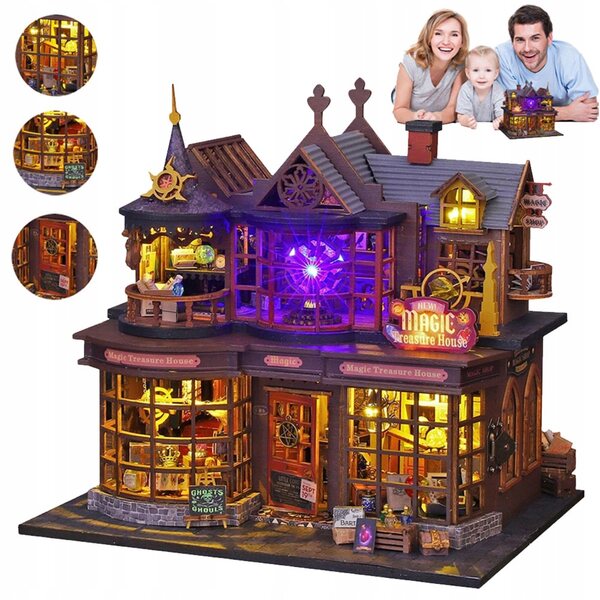 Dollhouse Legno DIY con Luci LED - Set Creativo Magico con Miniature 3D
