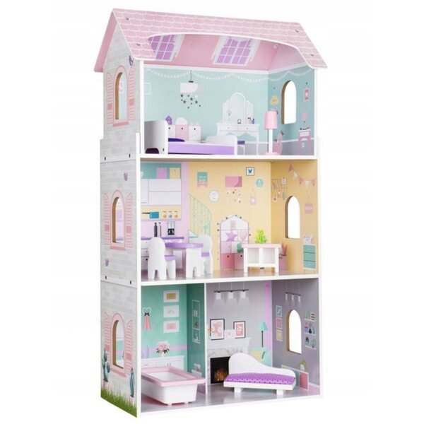 Dollhouse in Legno Grande con Mobili e Accessori - Casa Giocattolo a 3 Piani