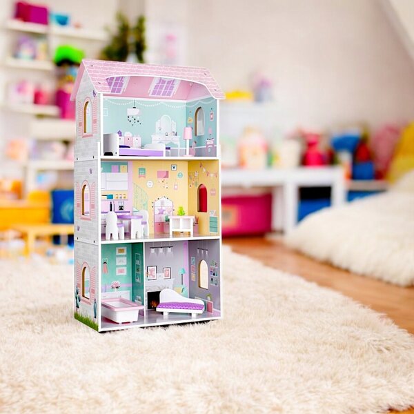 Dollhouse in Legno Grande con Mobili e Accessori - Casa Giocattolo a 3 Piani