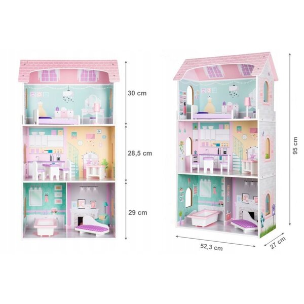 Dollhouse in Legno Grande con Mobili e Accessori - Casa Giocattolo a 3 Piani