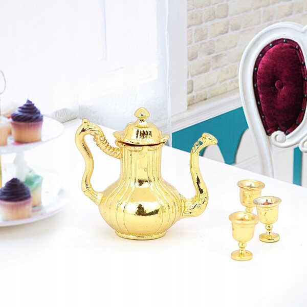 Miniatuur theepot en bekerset 1:12 voor diorama's en poppenhuizen