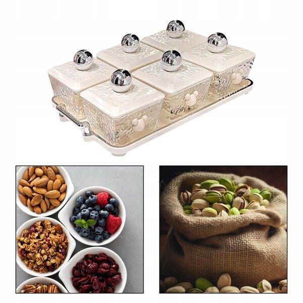 Holzbehälter zum Servieren von Snacks mit 6 Fächern und praktischem Deckel