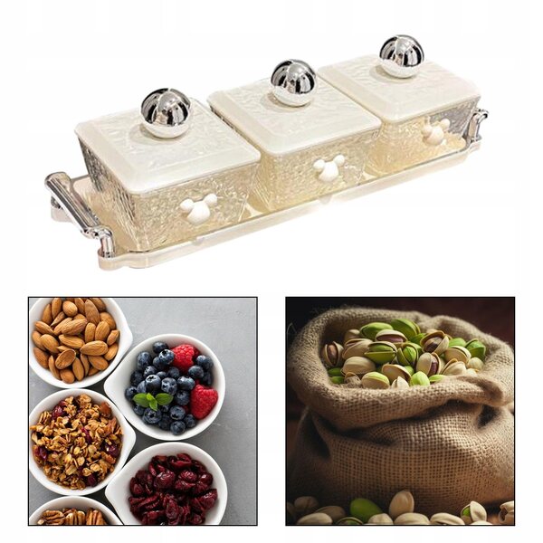 Geteilter Taca mit 3 Holzfächern mit Deckel für Vorspeisen und Snacks