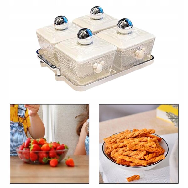Houten taca met 4 vakken en deksel voor het serveren van snacks en gedroogd fruit