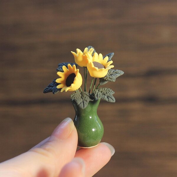 Cottage per bambole con girasoli in scala 1:12, accessori decorativi miniatura