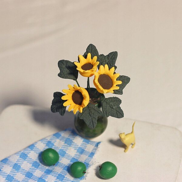 Cottage per bambole con girasoli in scala 1:12, accessori decorativi miniatura