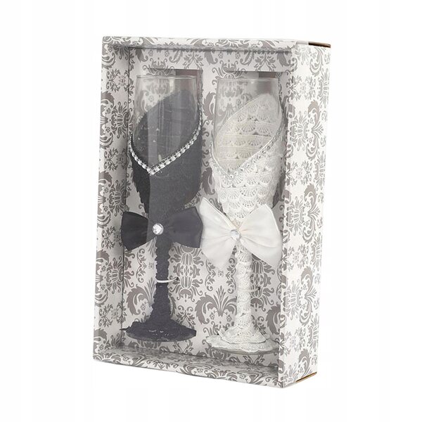 Set 2 calici da champagne decorati per matrimonio e feste eleganti in vetro