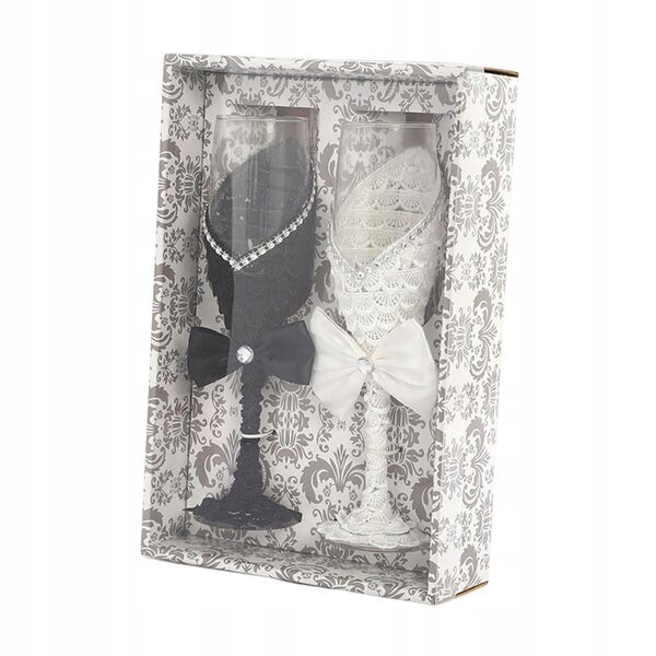 Set 2 calici da champagne decorati per matrimonio e feste eleganti in vetro