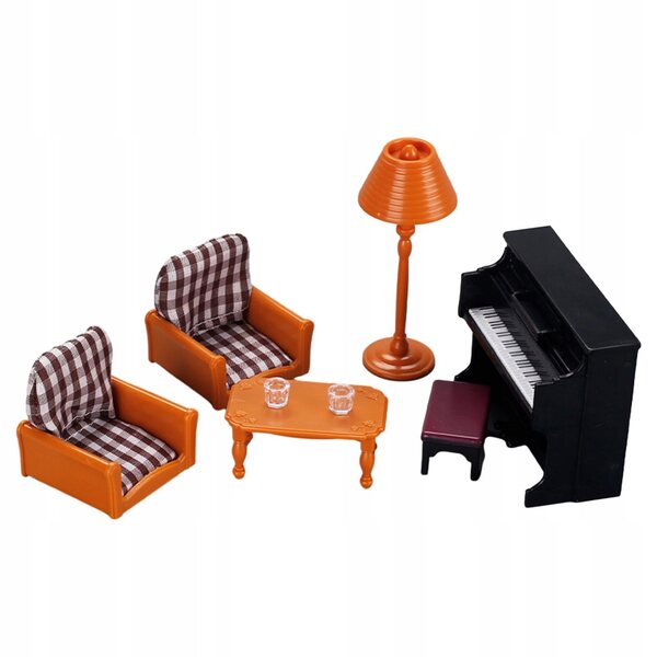 1:12 Miniatur-Set mit Klavier, Sofa und Holztischlampe für Barbie