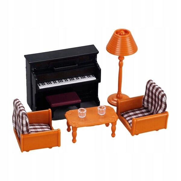 1:12 Miniatur-Set mit Klavier, Sofa und Holztischlampe für Barbie