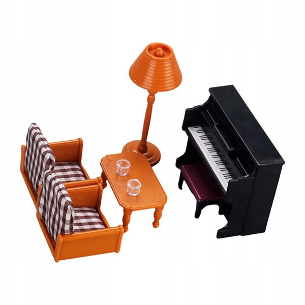 1:12 Miniatur-Set mit Klavier, Sofa und Holztischlampe für Barbie