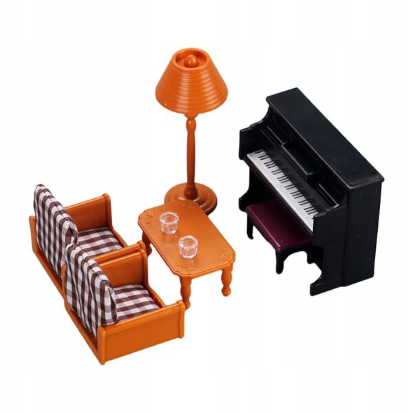 1:12 Miniatur-Set mit Klavier, Sofa und Holztischlampe für Barbie