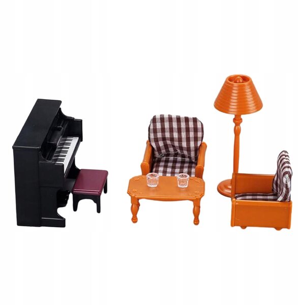 1:12 Miniatur-Set mit Klavier, Sofa und Holztischlampe für Barbie