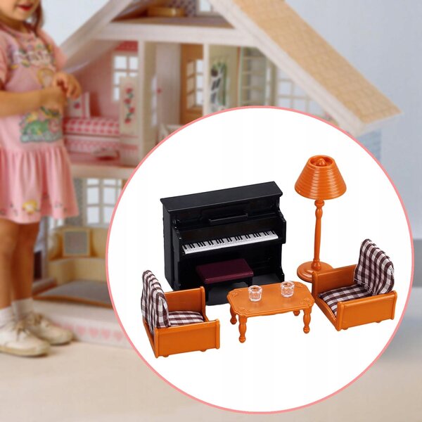 1:12 Miniatur-Set mit Klavier, Sofa und Holztischlampe für Barbie