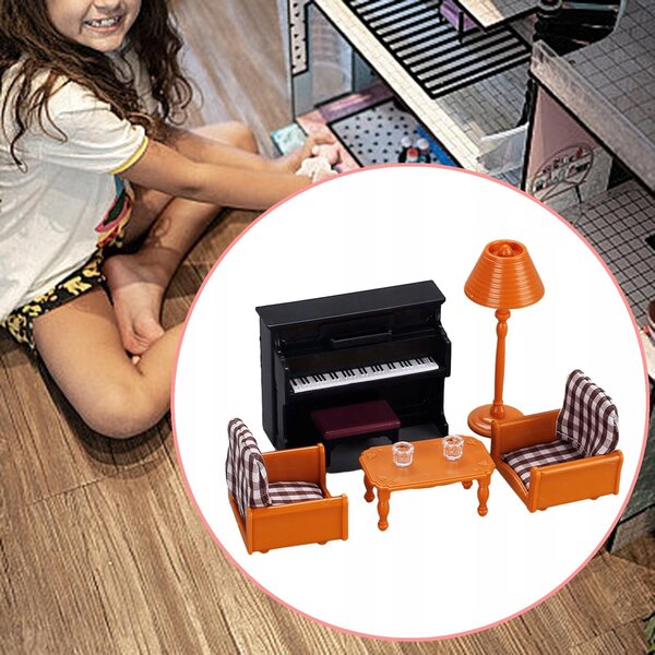 1:12 Miniatur-Set mit Klavier, Sofa und Holztischlampe für Barbie