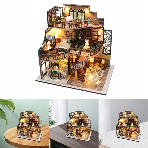 Zestaw do domu dla lalek 3D DIY miniaturowy z meblami model architektoniczny ręcznie robiony