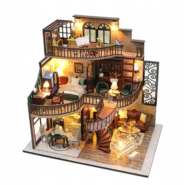 Zestaw do domu dla lalek 3D DIY miniaturowy z meblami model architektoniczny ręcznie robiony