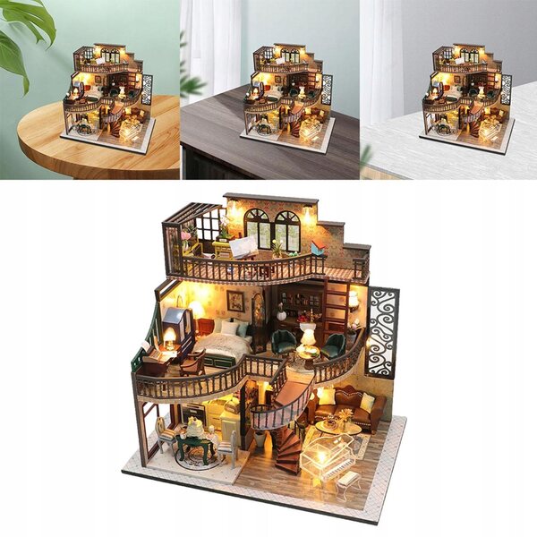 Zestaw do domu dla lalek 3D DIY miniaturowy z meblami model architektoniczny ręcznie robiony