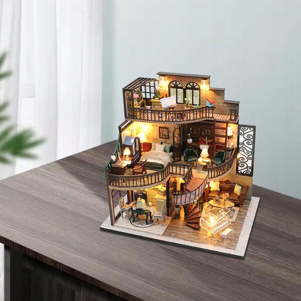 Zestaw do domu dla lalek 3D DIY miniaturowy z meblami model architektoniczny ręcznie robiony