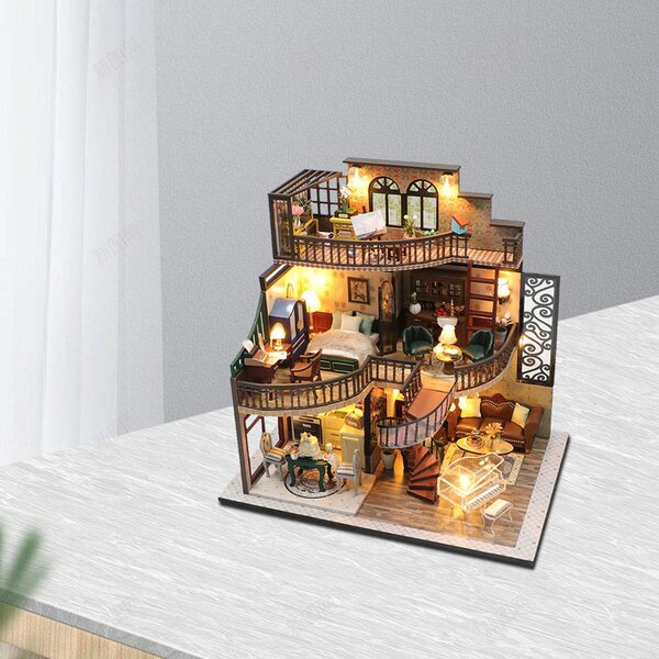 Zestaw do domu dla lalek 3D DIY miniaturowy z meblami model architektoniczny ręcznie robiony