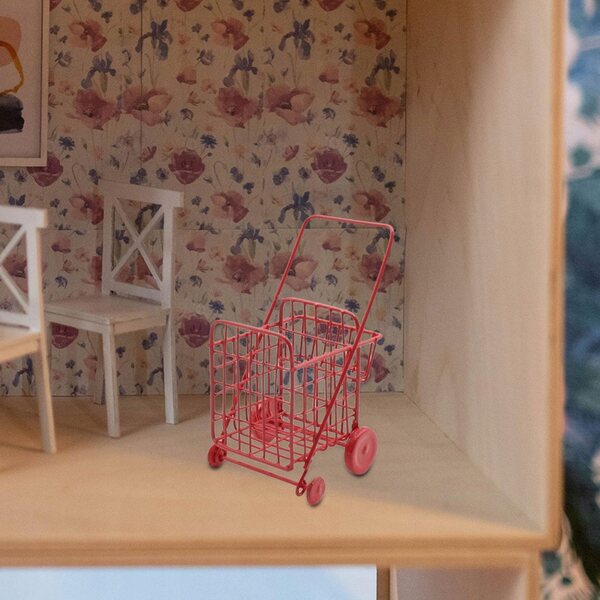 Miniatur realistischer roter Trolley 1/12 für Puppenhaus, dekoratives Accessoire