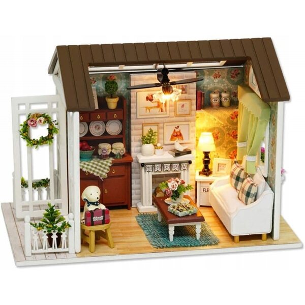 Casa in legno fai da te con mobili e decorazioni in miniatura