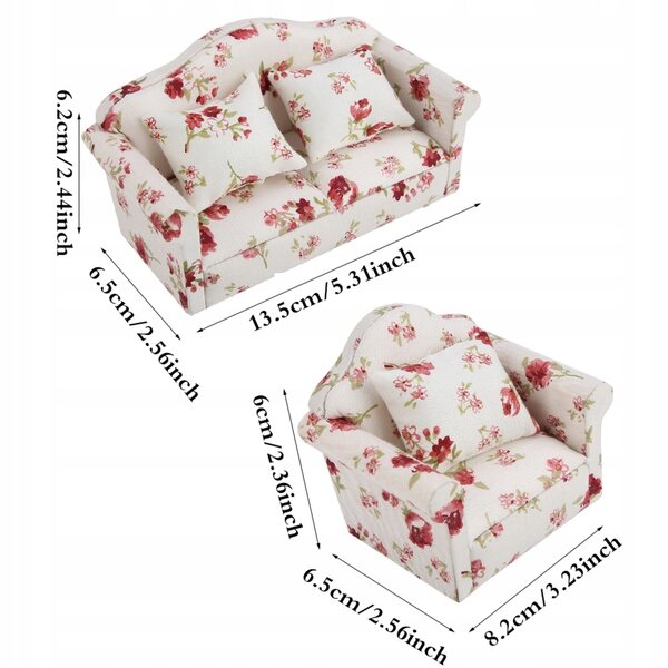 Set Accessori Miniatura per Casa delle Bambole in Scala 1/12 Sofà e Cuscini