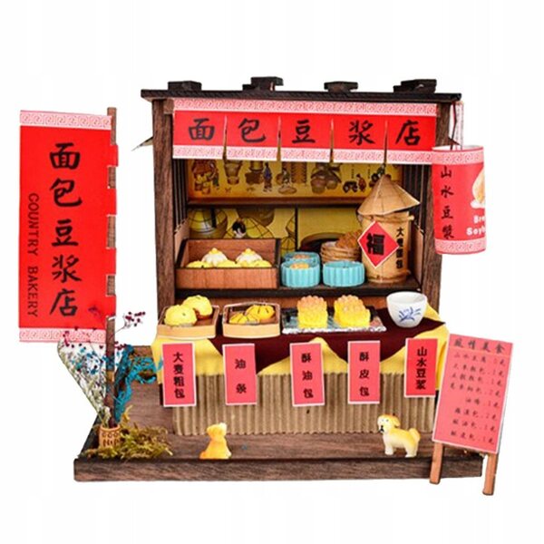 Śliczny 1/24 DIY drewniany chiński prezent śniadaniowy miniaturowy prezent