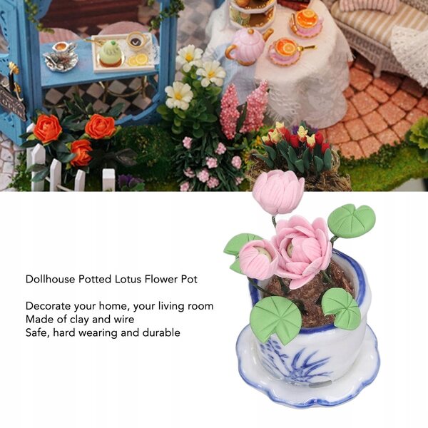 Fiori Miniatura 1:12 Lotus in Vaso per Casa delle Bambole e Decorazioni Artistiche