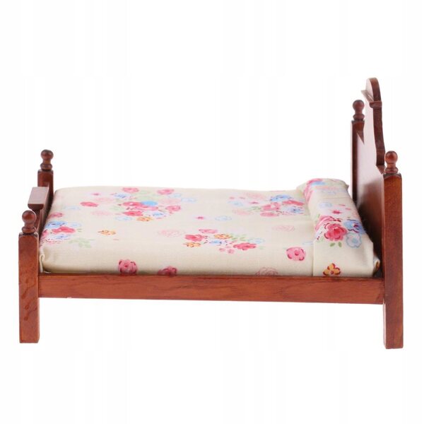 Dollhouse 1/12 Letto Doppio in Legno Rosa con Motivo Floreale per Camera da Letto