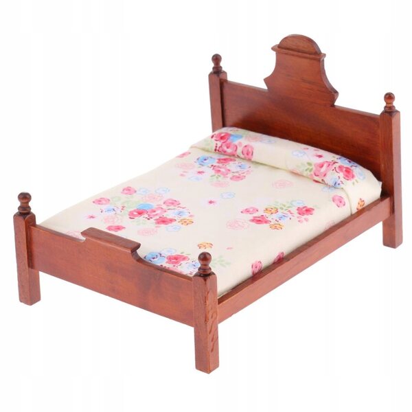Dollhouse 1/12 Letto Doppio in Legno Rosa con Motivo Floreale per Camera da Letto