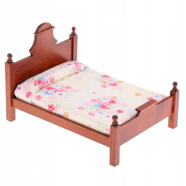 Dollhouse 1/12 Letto Doppio in Legno Rosa con Motivo Floreale per Camera da Letto