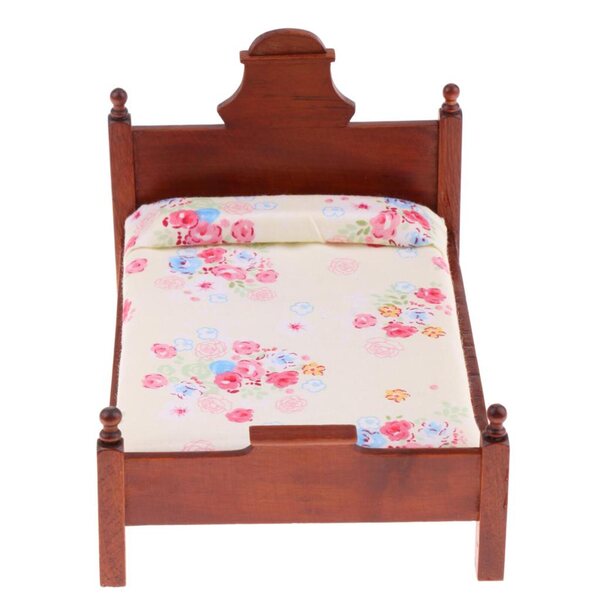 Dollhouse 1/12 Letto Doppio in Legno Rosa con Motivo Floreale per Camera da Letto