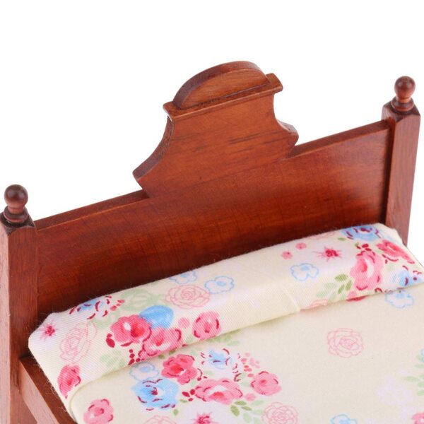 Dollhouse 1/12 Letto Doppio in Legno Rosa con Motivo Floreale per Camera da Letto