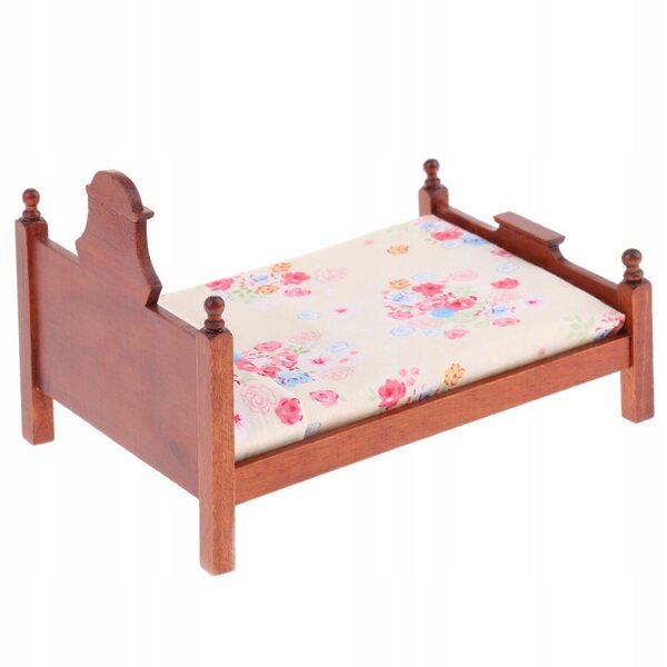 Dollhouse 1/12 Letto Doppio in Legno Rosa con Motivo Floreale per Camera da Letto